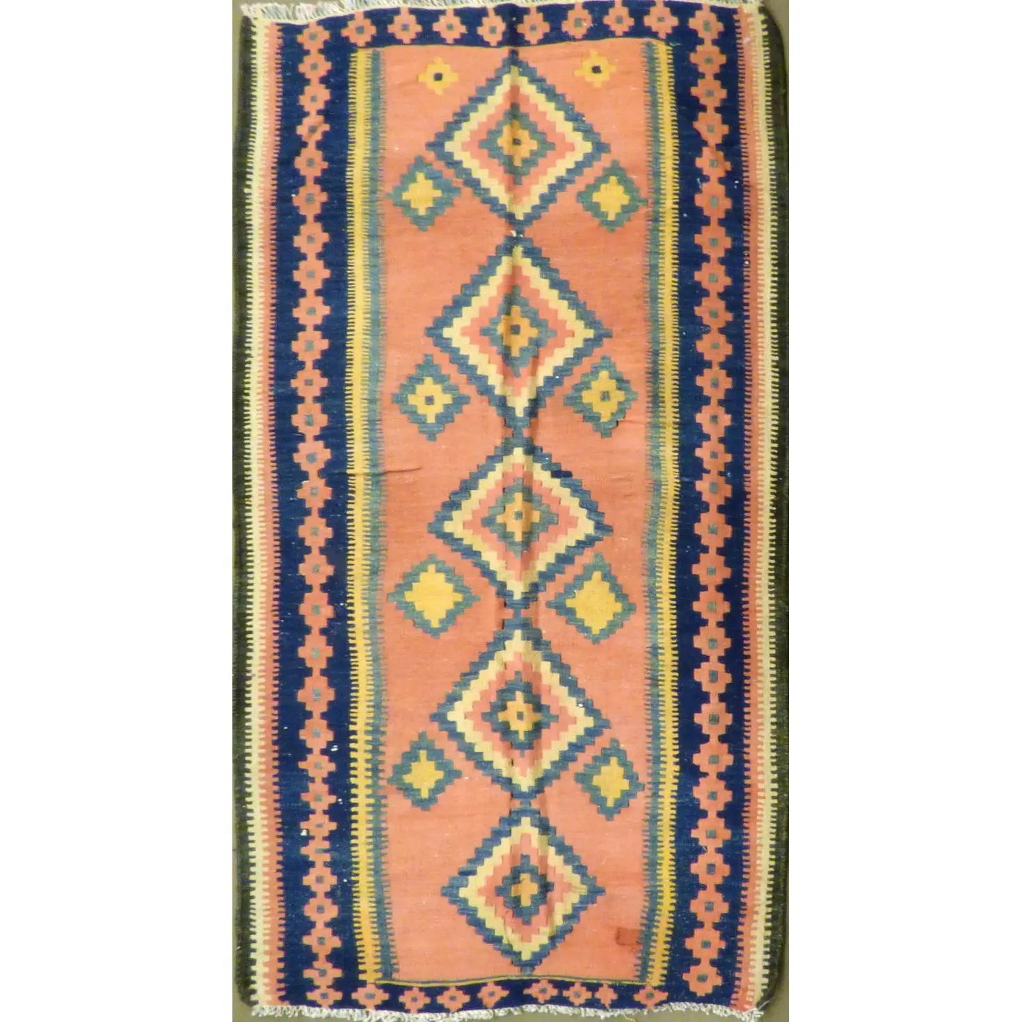 One Of The Kind Authentic Hand-Knotted Sanandaj Vintage Kilim 7'4" X 3'7"